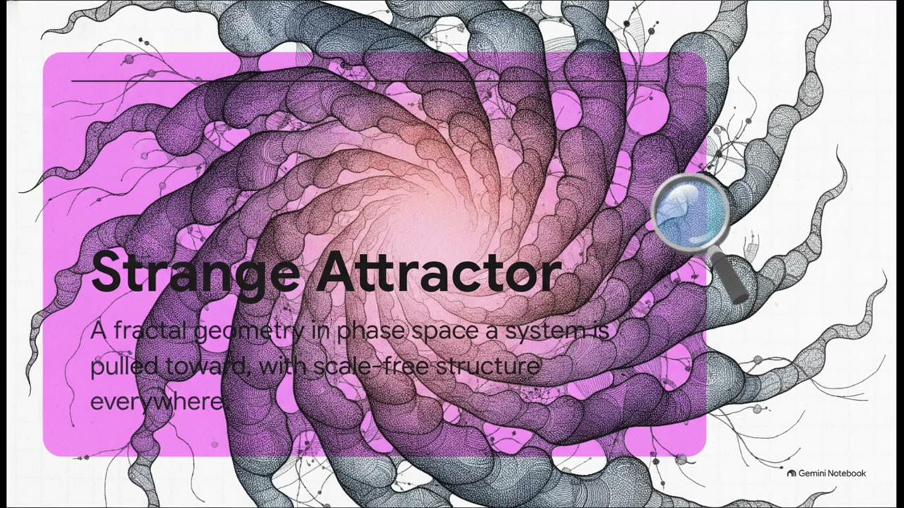 Coloured illustration of strange attractors and scale-free neural geometry