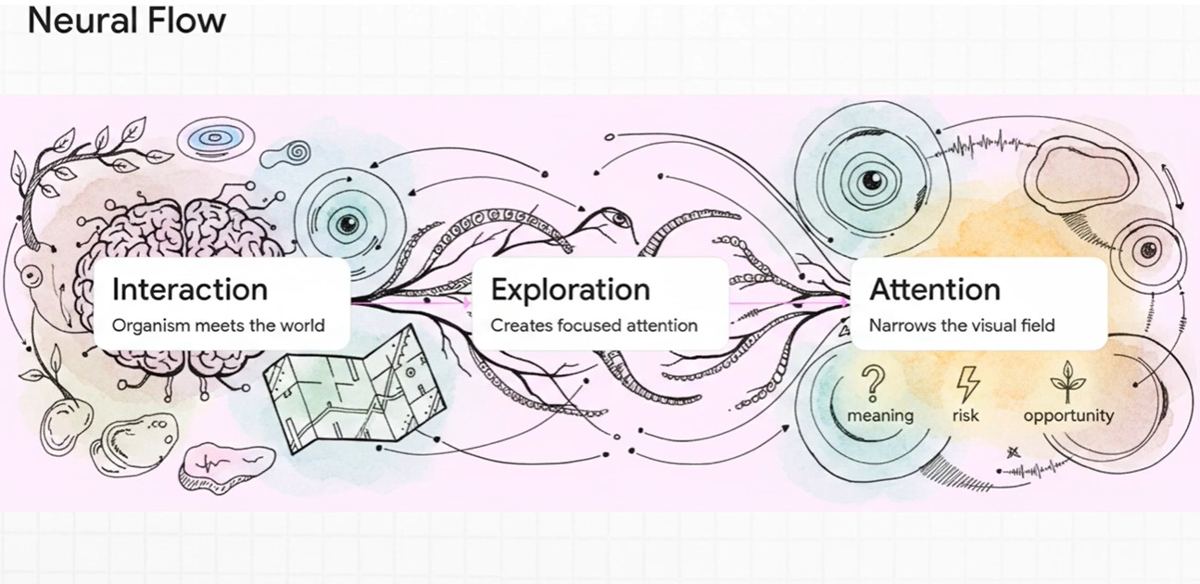 Neural Flow — interaction, exploration and attention.