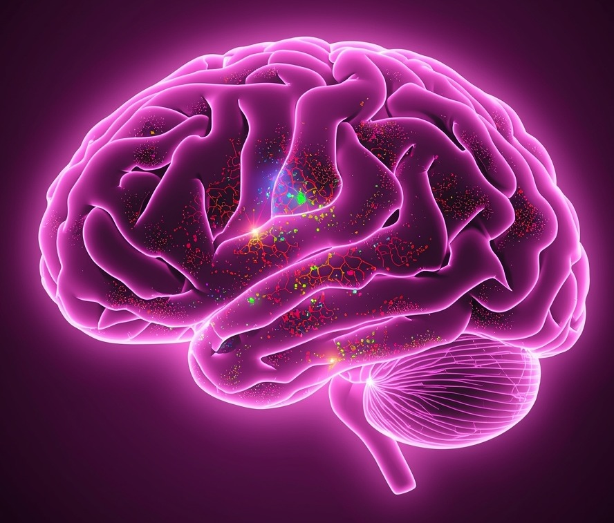 Glowing neural connectome — fiber pathways illuminated in the brain