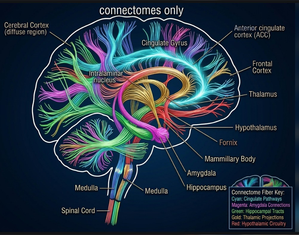 Colour-coded limbic fibre pathways and connectome tracts