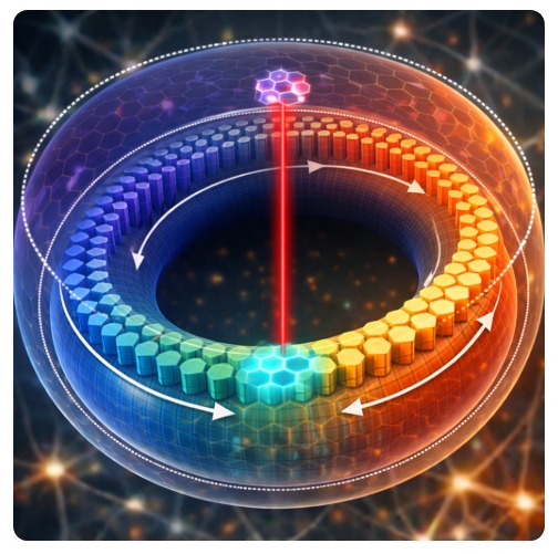Colorful Torus — hexagonal grid columns in spiral wraps